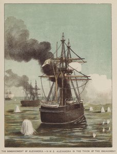 El bombardeo de Alejandría, HMS Alexandra en el grueso del enfrentamiento de after Richard Simkin