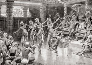 Impresión de un artista del siglo XIX de Gautamiputra Satakarani celebrando su victoria sobre Nahapana, de la Historia de las Naciones de Hutchinson, pub.1915 de after Robert Dudley