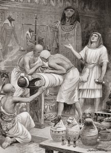 Embalsamando un cuerpo en el antiguo Egipto, de la Historia de las Naciones de Hutchinson, pub.1915 de after Robert Dudley
