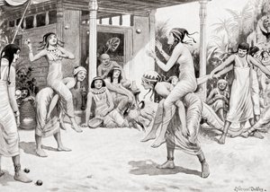 Niñas jugando a la pelota en forma de danza en el antiguo Egipto, de la Historia de las Naciones de Hutchinson, pub.1915 de after Robert Dudley