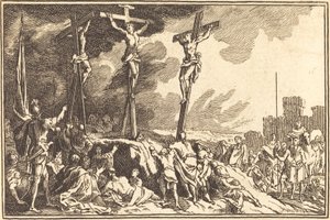 Cristo en la cruz entre los dos ladrones de after Sébastien Le Clerc I