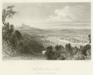 Vista desde Coopers Hill, con Runnemede y el Castillo de Windsor de after Thomas Allom