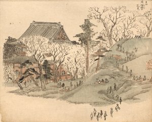 Cherry Blossom Viewing at the Temple on Mt. Suribachi after a Design in Volume 5 of Picture Book of the Souvenirs of Edo (Ehon Edo miyage) de after Utagawa Hiroshige