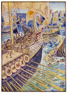 Barco chocó contra barco, hasta que los muertos persas cubrieron el fondo como flores de after Walter Crane