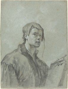 Un artista sosteniendo un libro y una brújula de after Willem Drost