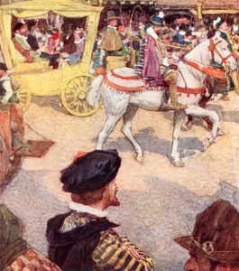 Shakespeare admira los finos caballos en Cheapside, Londres de after William Hatherell
