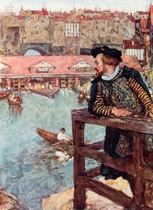 Shakespeare contempla los molinos de agua debajo del Puente de Londres de after William Hatherell