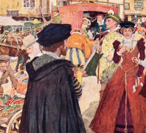 Shakespeare observa las modas y las payasadas de los petimetres en Ludgate Hill, Londres de after William Hatherell