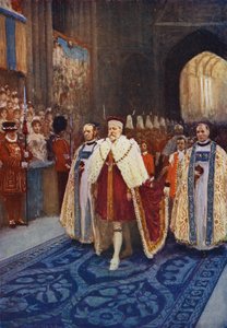 El rey Eduardo VII entrando en la Abadía de Westminster en su coronación de after William Henry Margetson