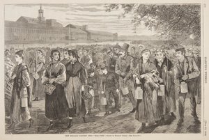 Vida en una fábrica de Nueva Inglaterra – "Hora de la campana" de after Winslow Homer