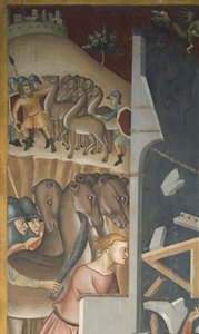 Escena del Antiguo Testamento: La destrucción de la casa de Job y el robo de su rebaño por los sabios de also Manfredi de Battilori Bartolo di Fredi
