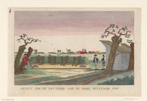 Batería en Binnen Bullewijk, 1787 Vista de la batería en Binne Bullewijk 1787 (título sobre objeto) Baterías alrededor de Ámsterdam en 1787 (copias en alemán) (título de la serie) de anonymous (attributed to)