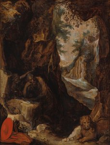 Holandés: San Jerónimo en una cueva San Jerónimo en un paisaje con una cueva de anonymous 