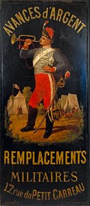 Francés: Au hussard. Cartel de la oficina de reemplazo militar. 17 rue des Petits- Carreaux, distrito 11, París de anonymous 
