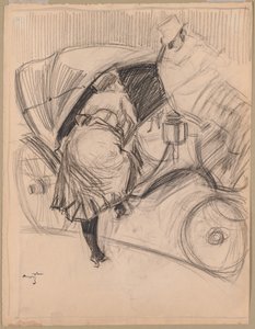 mujer entrando en un fiacre (anverso) de attributed to Jean Louis Forain