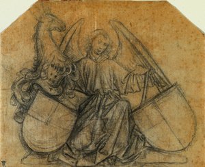 Un ángel sosteniendo dos escudos de attributed to Nikolaus Gerhaert von Leyden