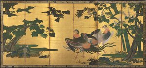 Phoenixes and Paulownia de attributed to Tosa Mitsuyoshi