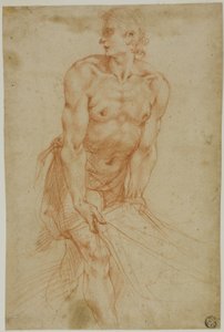 Hombre tirando de la sábana: Estudio para el Entierro [Sacristía de la Certosa di San Martino, Nápoles, 1596]. de called Cavaliere d