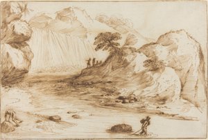 Paisaje con cascada de called Guercino Giovanni Francesco Barbieri