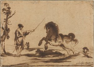 Paisaje con el amansamiento de un caballo