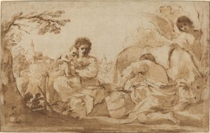 El descanso en la huida a Egipto de called Guercino Giovanni Francesco Barbieri