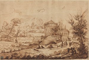 Paisaje con Fortaleza y Río de called Guercino after Giovanni Francesco Barbieri
