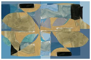 Collage abstracto en tonos azul y marrón de cartissi