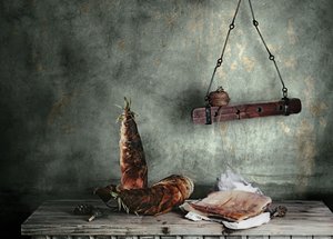 Naturaleza muerta rústica con bambú