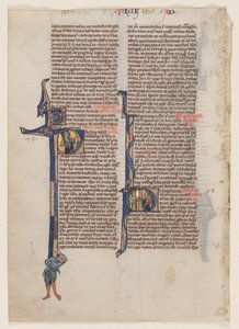 Hoja de una Biblia latina: P inicial: San Pablo con una espada y un libro de circle or workshop of William de Brailes
