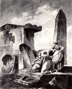 Tres chicas jóvenes junto a ruinas, ca. 1790 de copy after Hubert Robert.