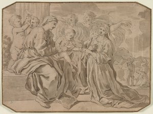 Matrimonio místico de Santa Catalina de copy after Nicolas Poussin