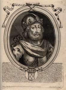 Dinastía de los Capetos: Retrato de Enrique I (1009-1060), Rey de los Francos de 1031 a 1060 - Enrique I (1009-1060) Rey de Francia - grabado de 
