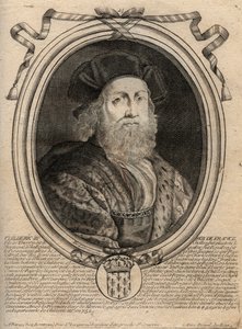 Dinastía de los Merovingios: Retrato de Childerico III (714-755) Rey de los Francos - grabado de 