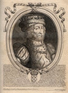 Retrato de Cariberto, rey de los Francos (561-567) - grabado de 