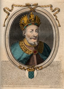 Retrato de Carlos II el Calvo (823-877), Rey de Francia - grabado de 