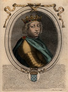 Retrato de Carlos IV el Hermoso (1294-1328), Rey de Francia - grabado de 