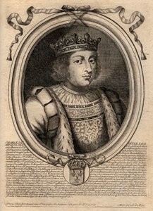 Retrato de Carlos V el Sabio (1338 - 1380) - Carlos V el Sabio, Rey de Francia de la Casa de Valois - grabado de 