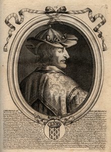 Retrato de Chilperico II (c. 670 - 721), rey de Neustria - Chilperico II rey de los francos - grabado de 