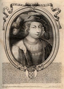 Retrato de Clotario III (652 - 673), Rey de Neustria y Borgoña - Clotario III, Rey de los Francos de la casa de los Merovingios - grabado de 