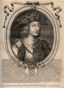 Retrato de Clodoveo II, Rey de los Francos (c.633-657) - grabado de 