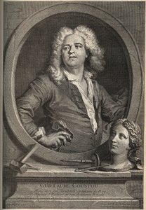 Retrato de Guillaume Coustou (1677-1746) escultor francés - grabado por Larmessin después de J.de Lien de de Larmessin