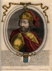Retrato de Lotario (941-986), Rey de los Francos - grabado de 
