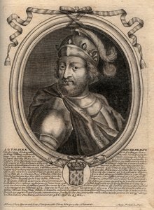 Retrato de Lotario (941-986), Rey de los Francos - grabado de 