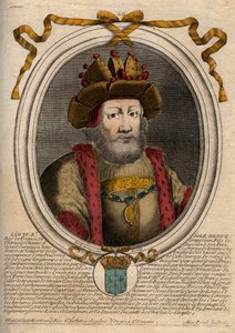 Retrato de Luis II el Tartamudo o el Holgazán (846-879), Rey de los Francos - Luis II El Tartamudo 848 a 879 - grabado de 