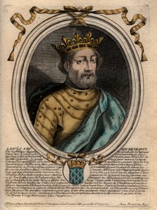 Retrato de Luis VIII (1187-1226), Rey de Francia - Luis VIII (1187-1226) Rey de Francia - Grabado de Les Augustes Representations de tous les Rois de France depuis Pharamond à Louis XIV, París
