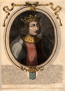 Retrato de Luis X el Obstinado (1289-1316), Rey de Francia - Luis X (1289-1316) el Obstinado, Rey de Francia y Navarra - grabado de 
