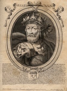 Retrato de Meroveo o Merovech, primer rey de la dinastía merovingia - grabado de 