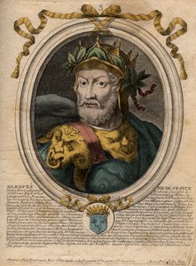 Retrato de Meroveo o Merovech, rey franco (v448-v458), primer rey de la raza merovingia - Retrato de Merovech (Meroveus) (d456) Rey de los Francos Salios - grabado de 