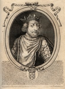 Retrato de Pepino III llamado Pepino el Breve (714-768) rey de Francia - Pepino III (714-68) (Pepino el Breve) rey de los francos - grabado de 