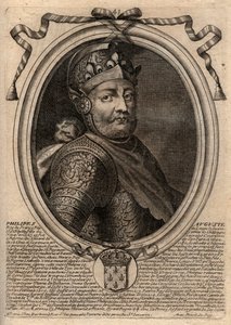 Retrato de Felipe II llamado Felipe Augusto (1165-1223) - Felipe Augusto II (1165-1223) Rey de Francia - grabado de 